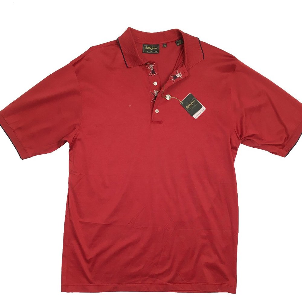 NEW Bobby Jones Collection Golf Shirt!  M  Rust Orange  Navy Trim  MADE IN ITALY